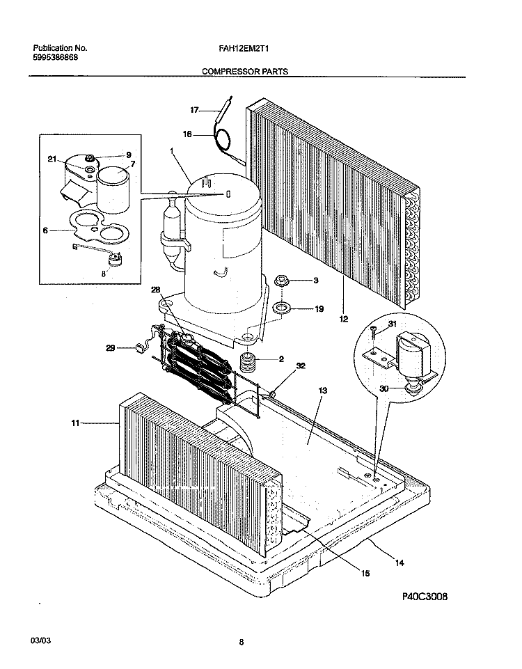 COMPRESSOR PARTS Diagram and Parts List for FAH12EM2T1  Frigidaire Air Conditioner