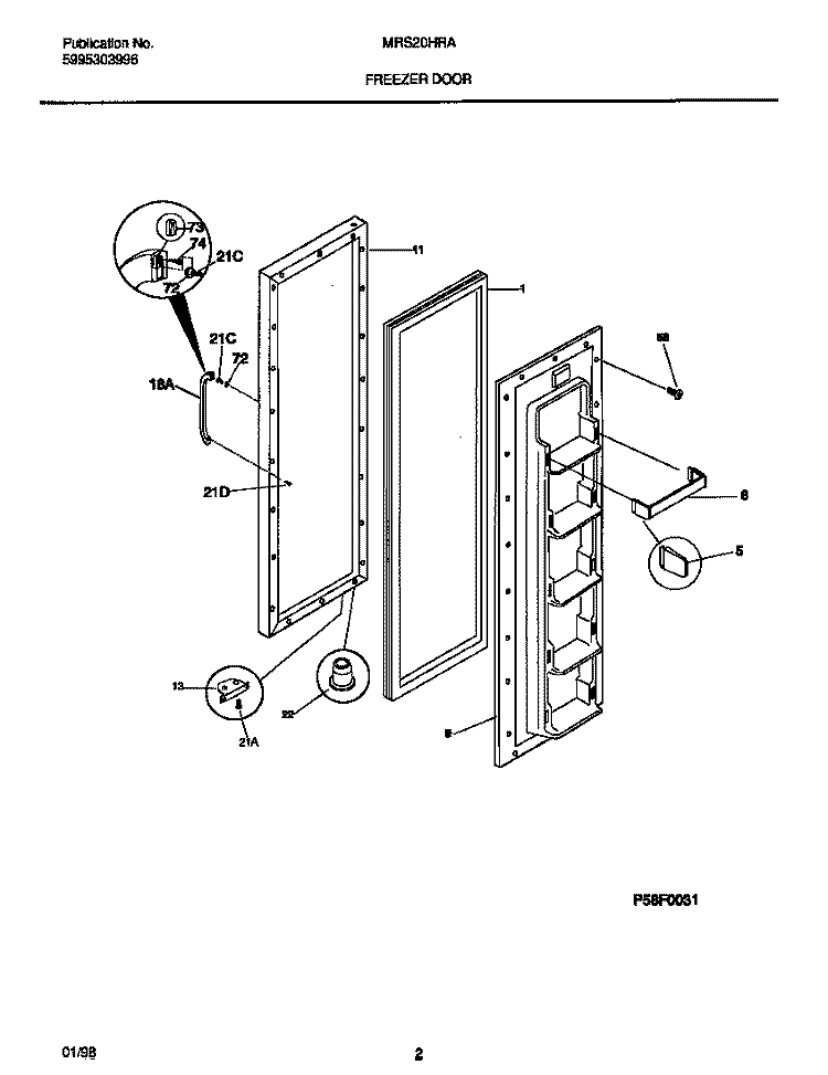 FREEZER DOOR Diagram and Parts List for MRS20HRAD8  Frigidaire Refrigerator