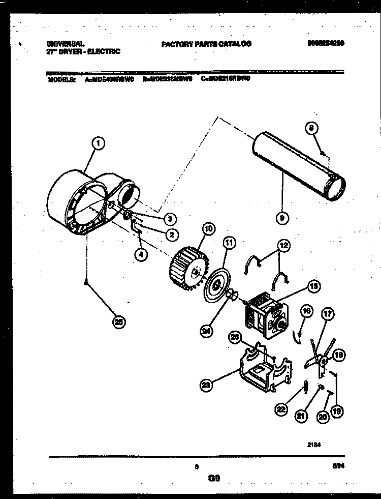 BLOWER AND DRIVE PARTS Diagram and Parts List for MDE216RBWD0  Frigidaire Dryer