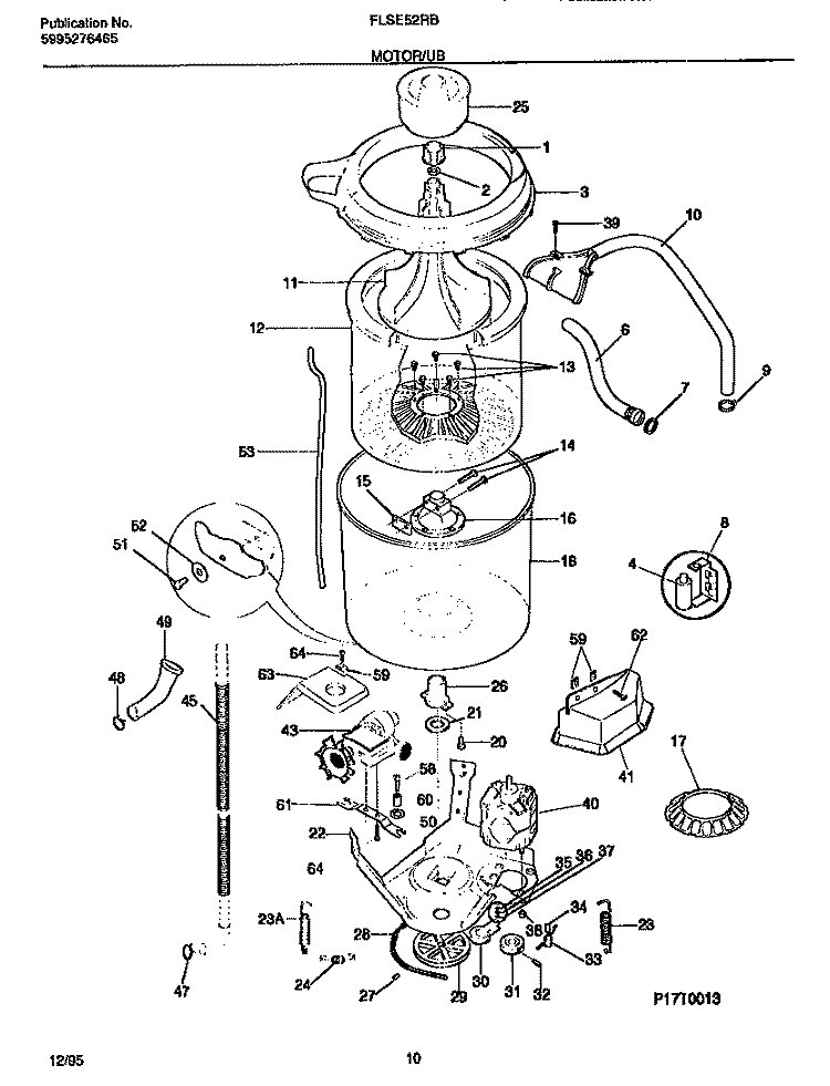 MOTOR / TUB Diagram and Parts List for FLXE52RBS1  Frigidaire Washer Dryer Combo