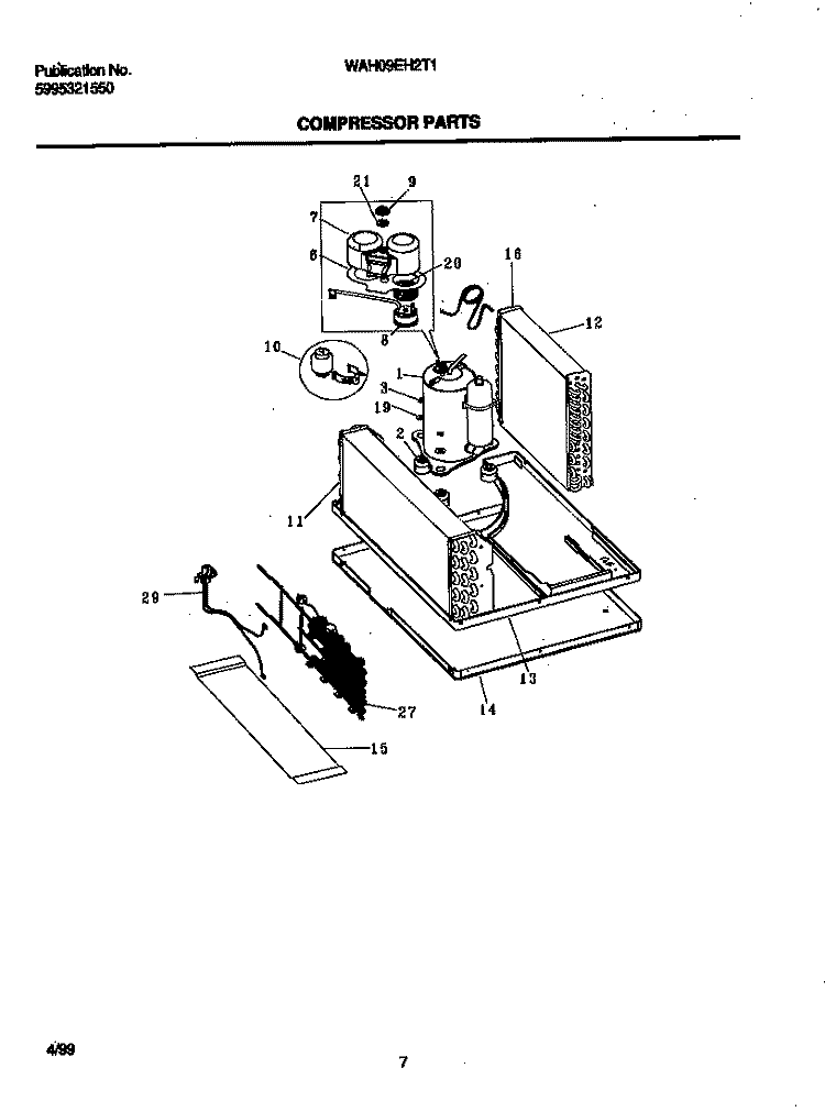 COMPRESSOR Diagram and Parts List for WAH09EH2T1  Frigidaire Air Conditioner