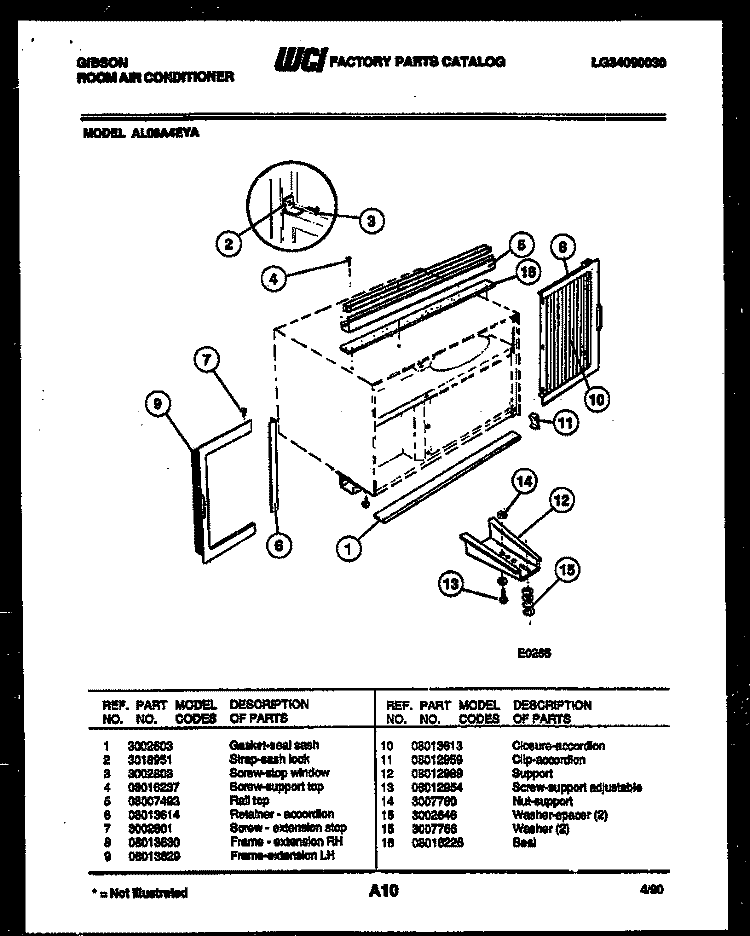 CABINET AND INSTALLATION PARTS Diagram and Parts List for AL06A4EYA  Gibson Air Conditioner