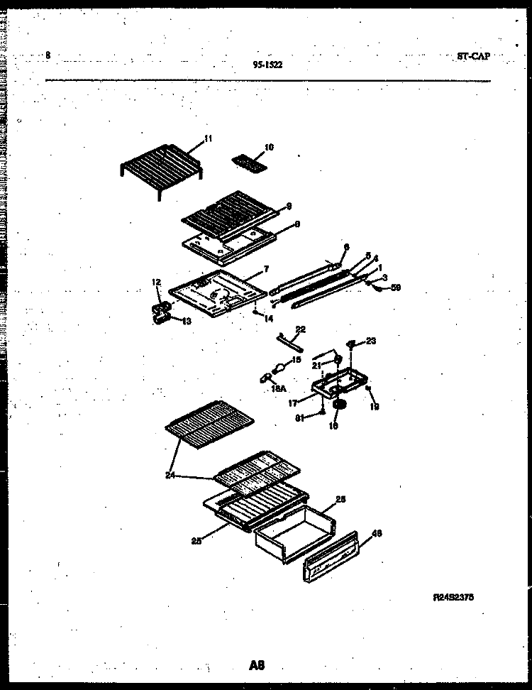 SHELVES AND SUPPORTS Diagram and Parts List for 95-1522-23-00  Tappan Refrigerator