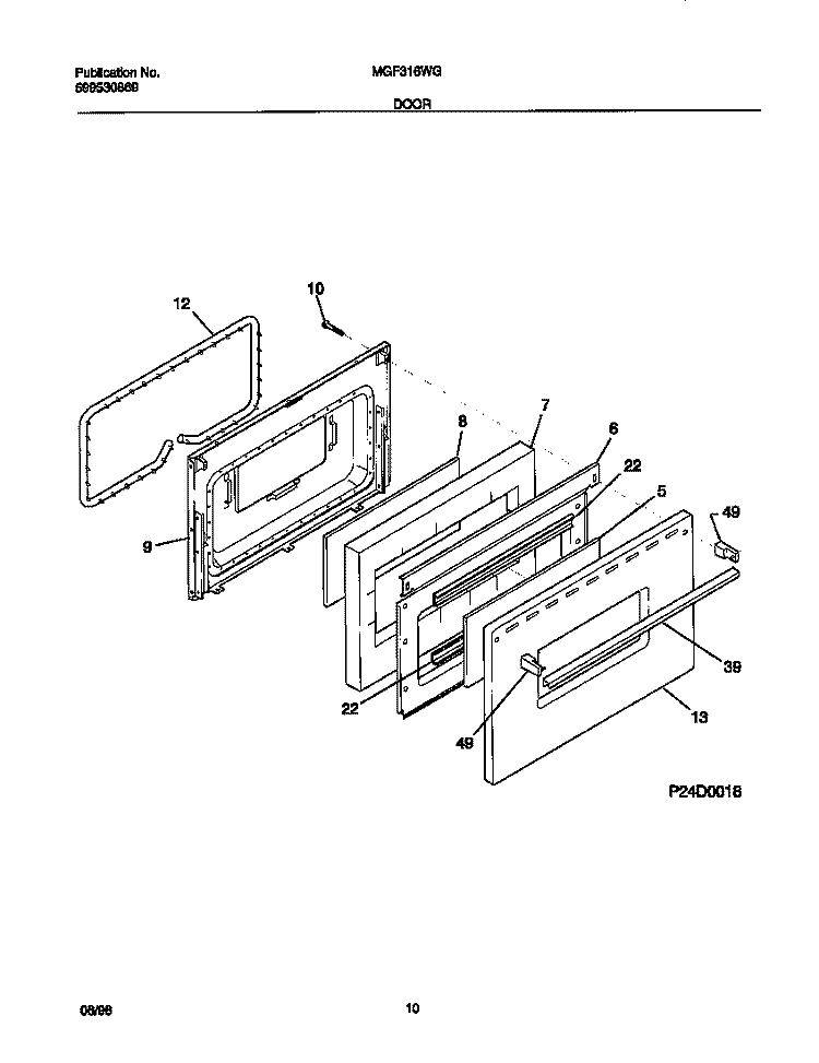 DOOR Diagram and Parts List for MGF316WGSA  Frigidaire Range