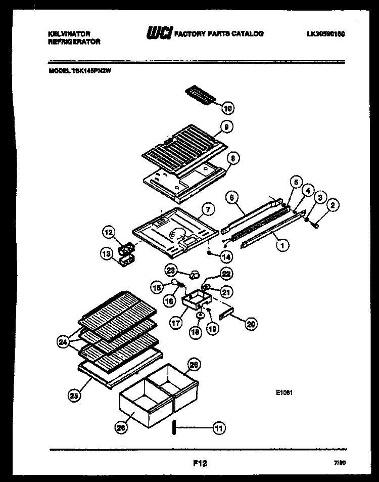 SHELVES AND SUPPORTS Diagram and Parts List for TSK145PN2D  Kelvinator Refrigerator