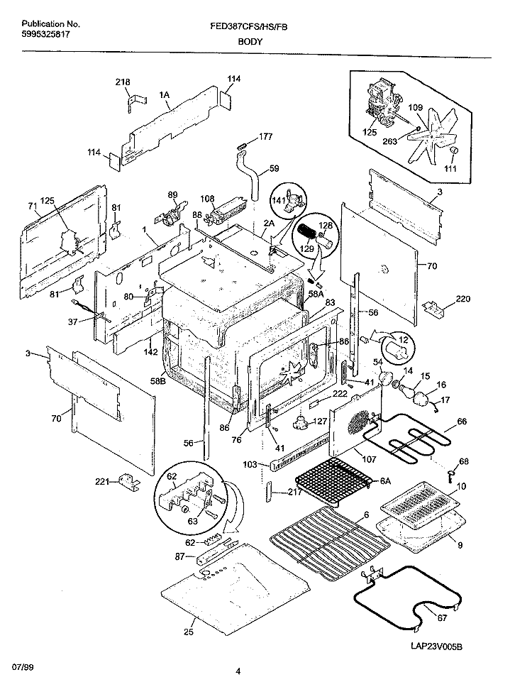 BODY Diagram and Parts List for FED387CFBF  Frigidaire Wall Oven