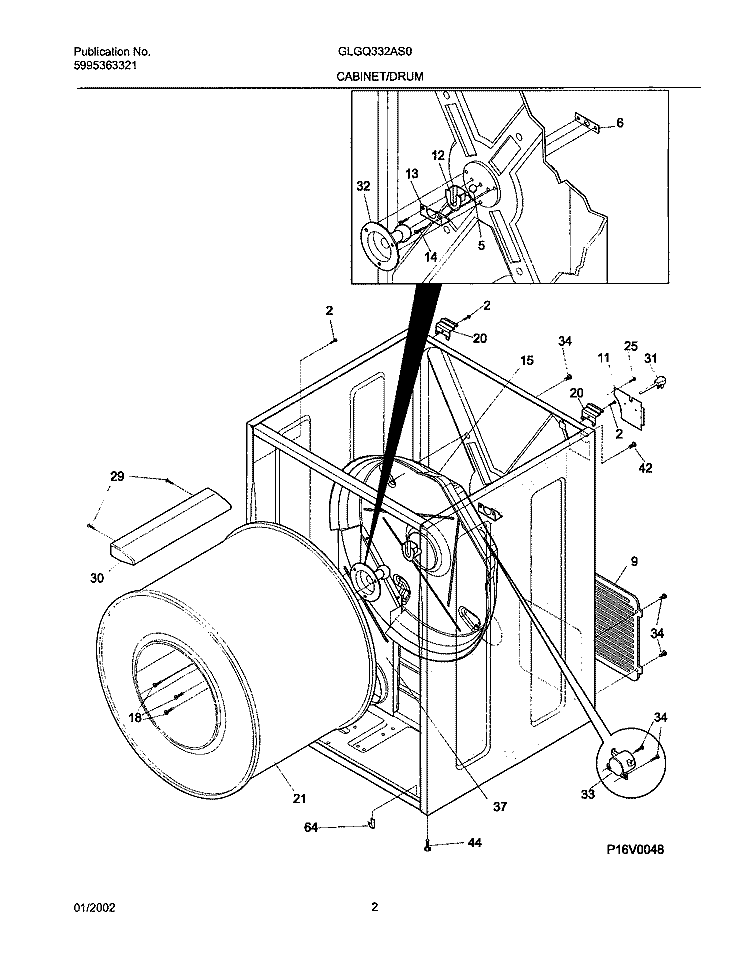 DRY CAB, HEATER Diagram and Parts List for GLGQ332AS0  Frigidaire Dryer