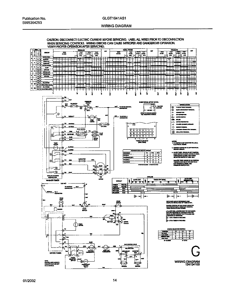 134134100 WIRING DIAGRAM Diagram and Parts List for GLGT1041AS1  Frigidaire Washer Dryer Combo