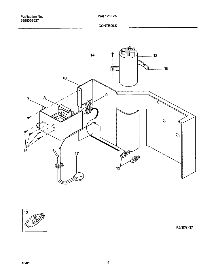 CONTROLS Diagram and Parts List for WAL126K2A1  Westinghouse Air Conditioner