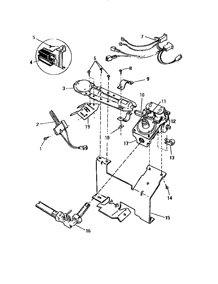 GAS VALVE BURNER ASSY., SENSOR Diagram and Parts List for DG700EXH5  Frigidaire Dryer