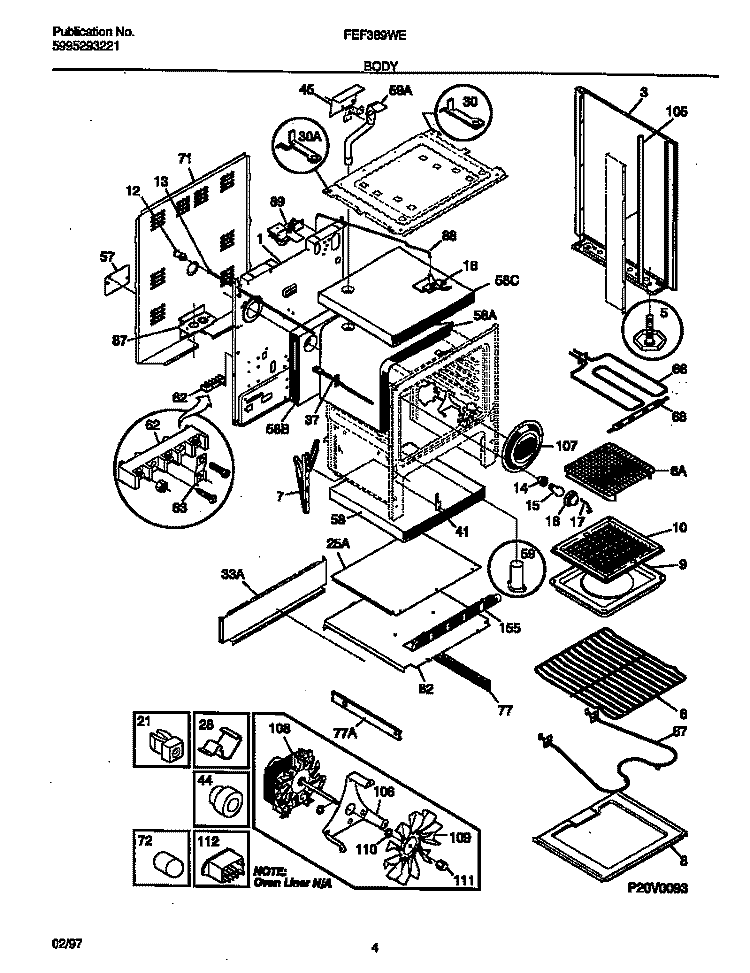 BODY Diagram and Parts List for FEF389WESD  Frigidaire Range
