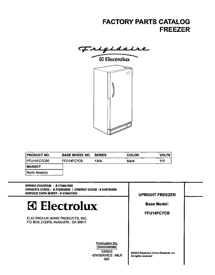 COVER Diagram and Parts List for FFU14FC7CB0  Frigidaire Freezer