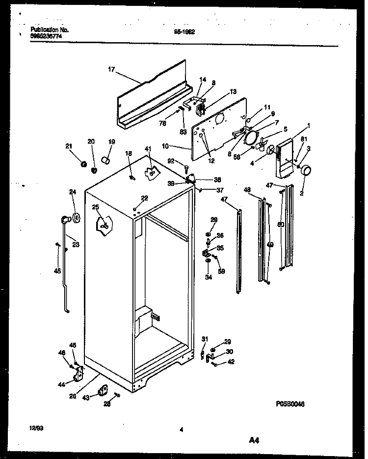 CABINET PARTS Diagram and Parts List for 95-1962-00-01  Tappan Refrigerator