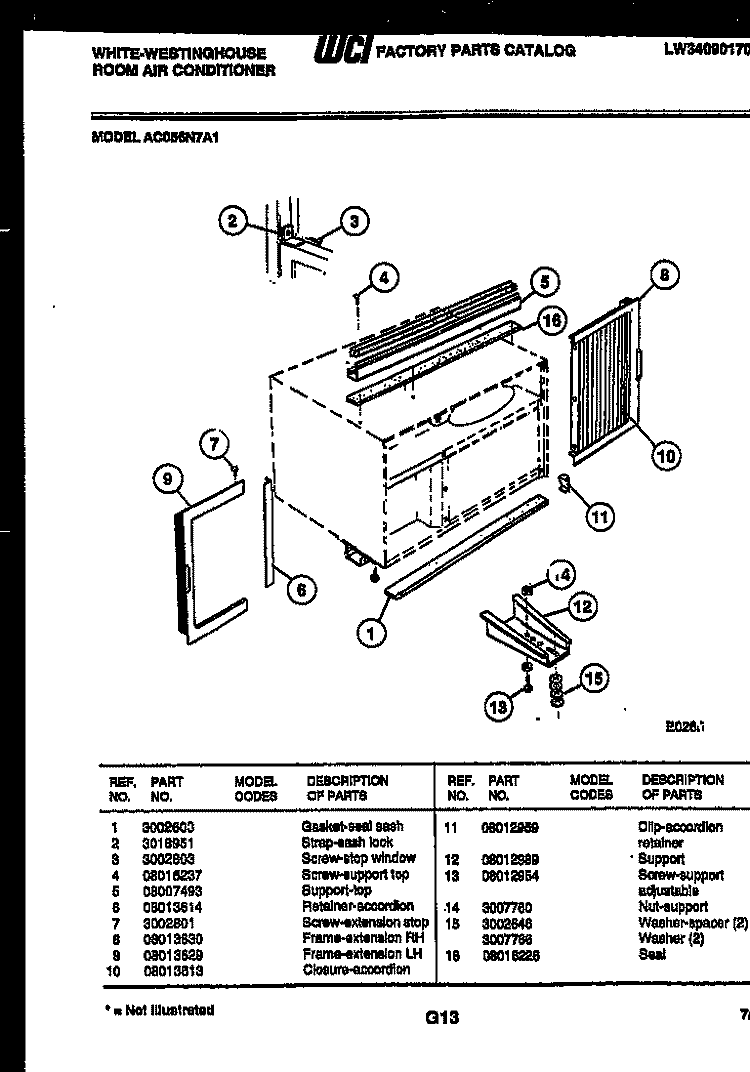 CABINET AND INSTALLATION PARTS Diagram and Parts List for AC056N7A1  Frigidaire Air Conditioner