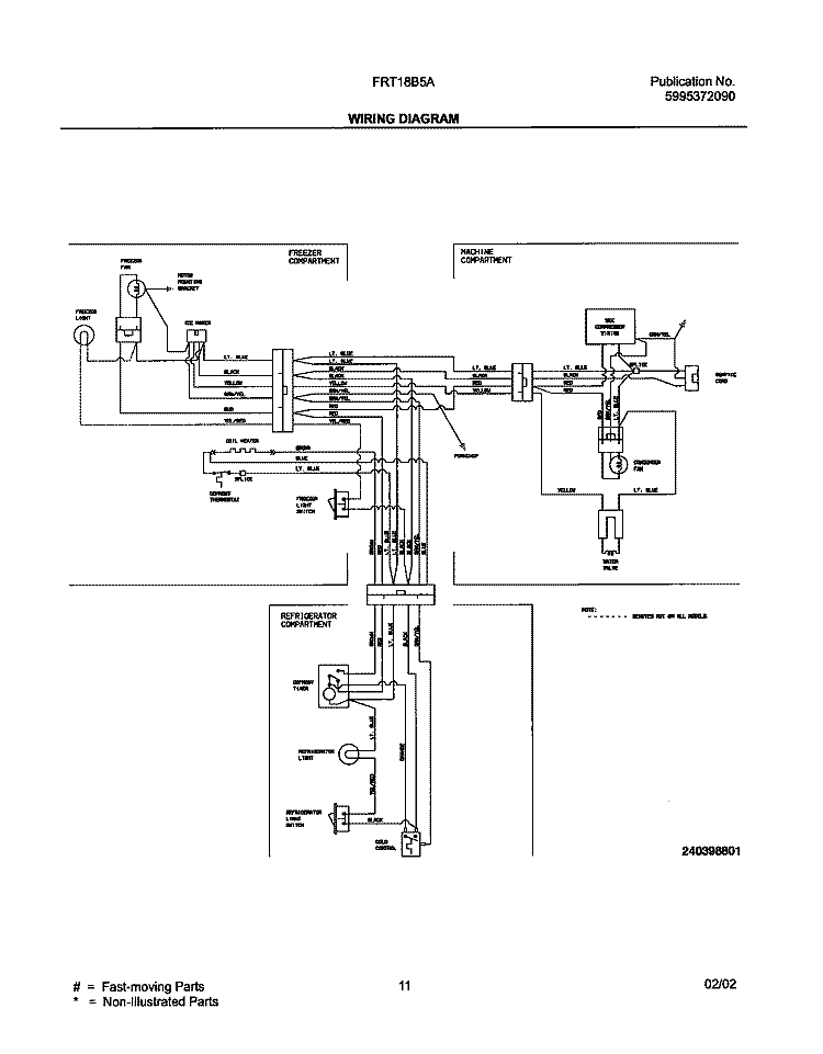 WIRING DIAGRAM Diagram and Parts List for FRT18B5AW5  Frigidaire Refrigerator