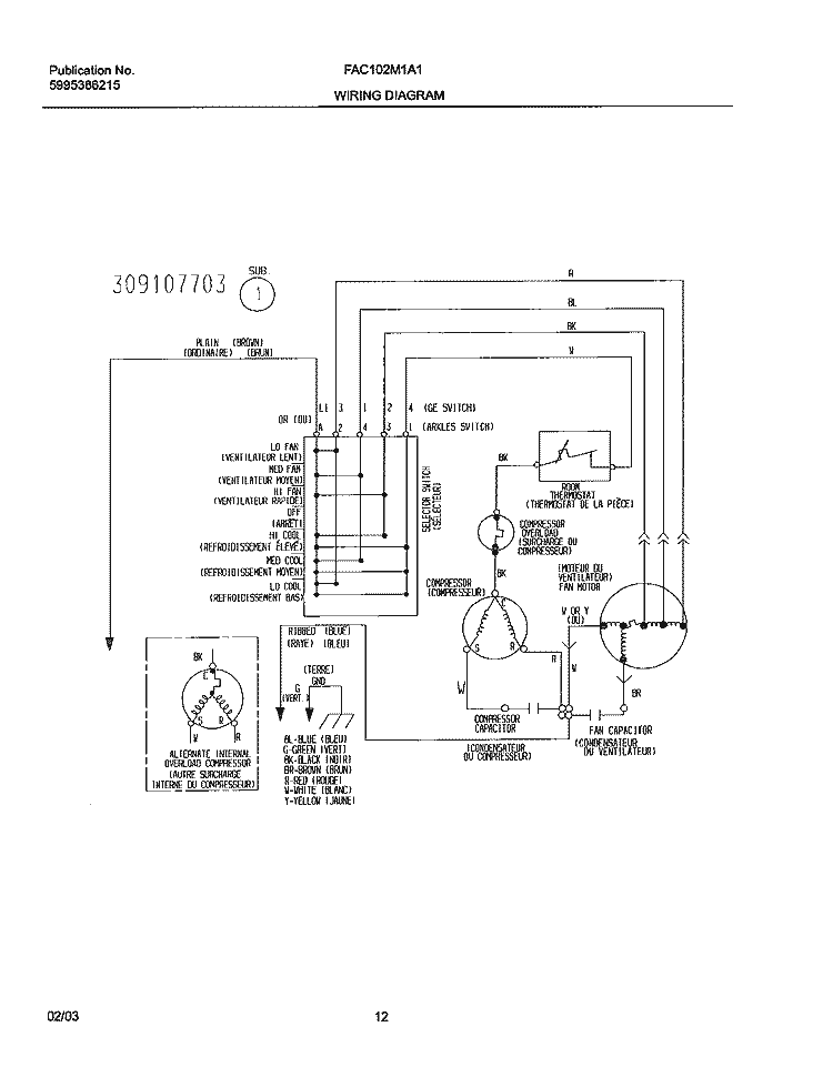 WIRING DIAGRAM Diagram and Parts List for FAC102M1A1  Frigidaire Air Conditioner