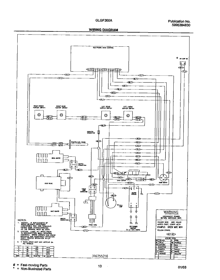 WIRING DIAGRAM Diagram and Parts List for GLGF366AQD  Frigidaire Range