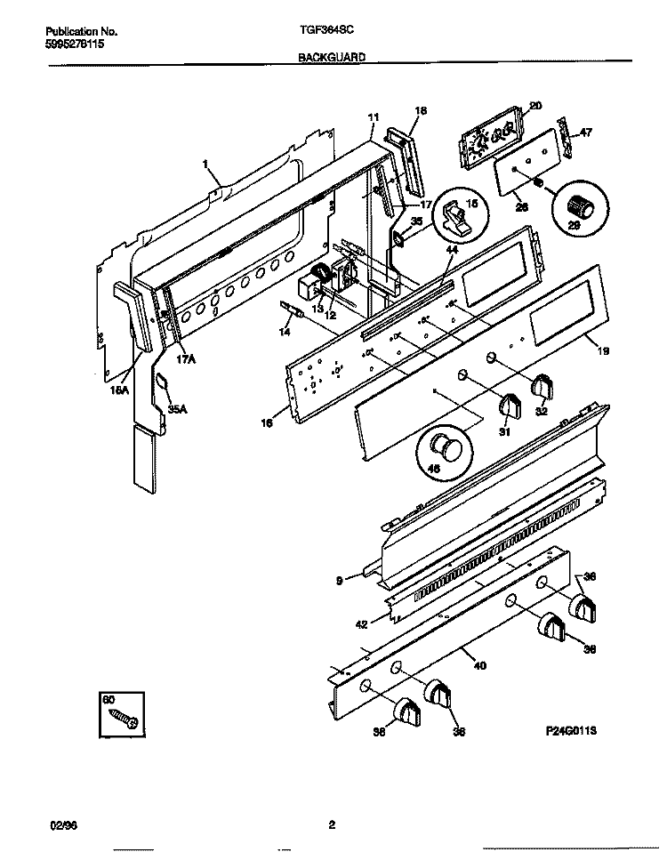 BACKGUARD Diagram and Parts List for TGF364SCDA  Tappan Range