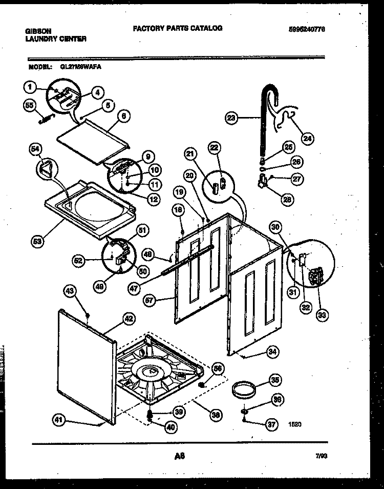 CABINET PARTS Diagram and Parts List for GL27M6WAFA  Gibson Washer Dryer Combo