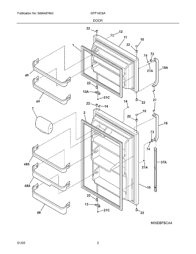 DOOR Diagram and Parts List for GRT18C6AWG  Gibson Refrigerator