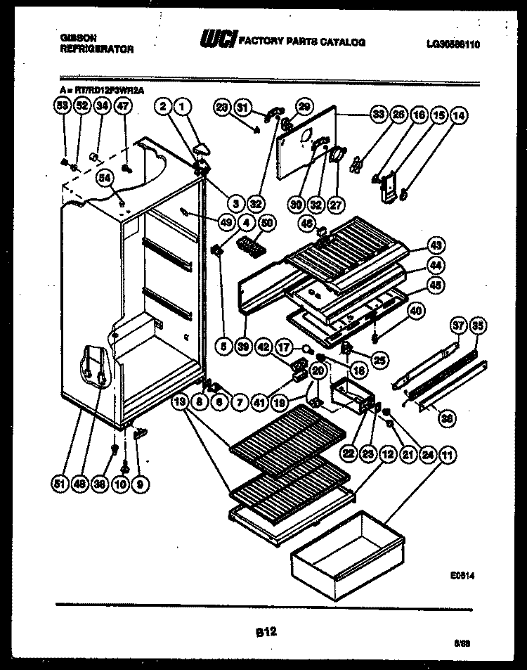 CABINET PARTS Diagram and Parts List for RT12F3WR2A  Gibson Refrigerator