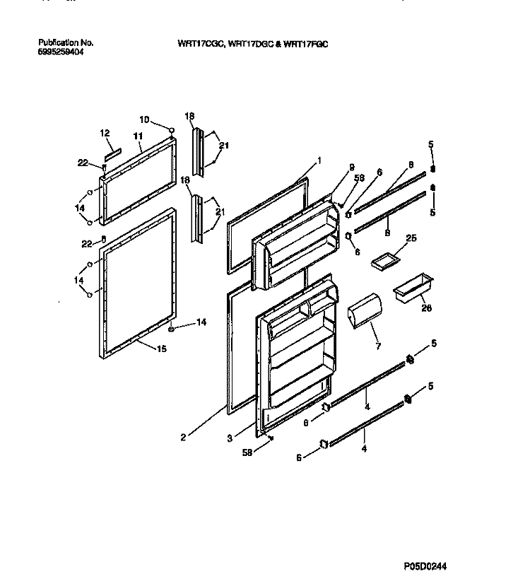 DOOR SECTION Diagram and Parts List for WRT17FGCD1  Frigidaire Refrigerator