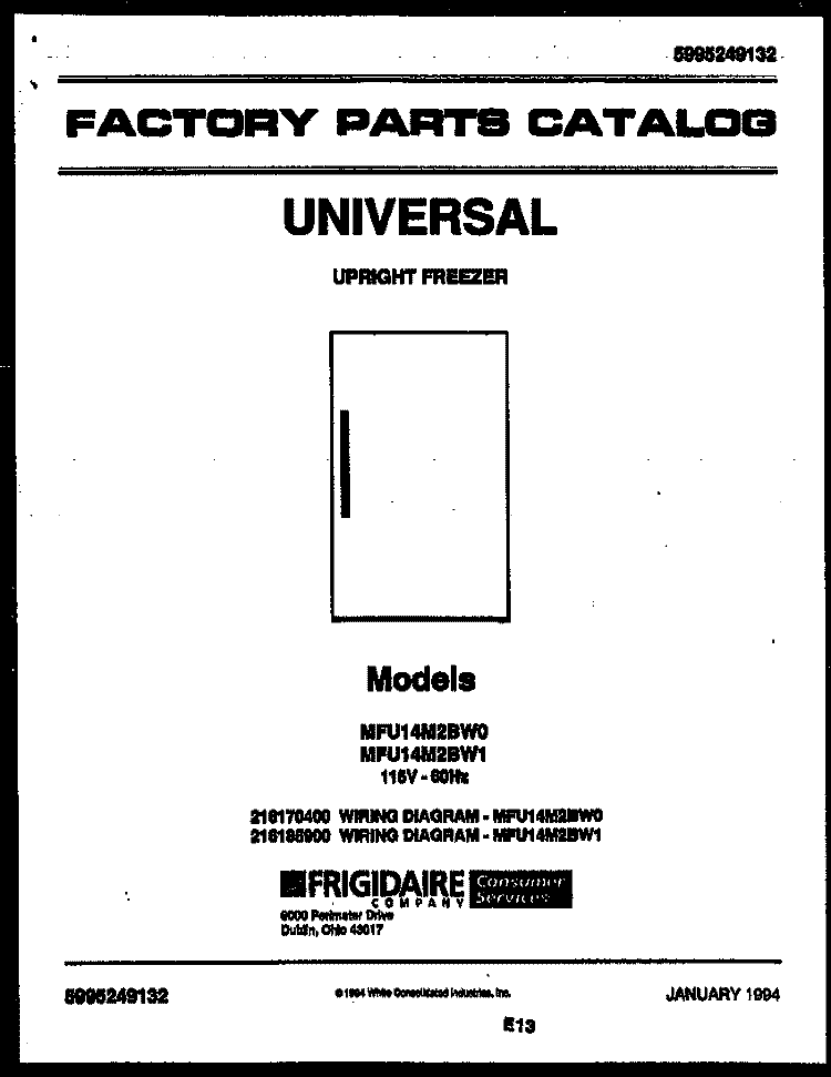 COVER Diagram and Parts List for MFU14M2BW0  Uni Freezer