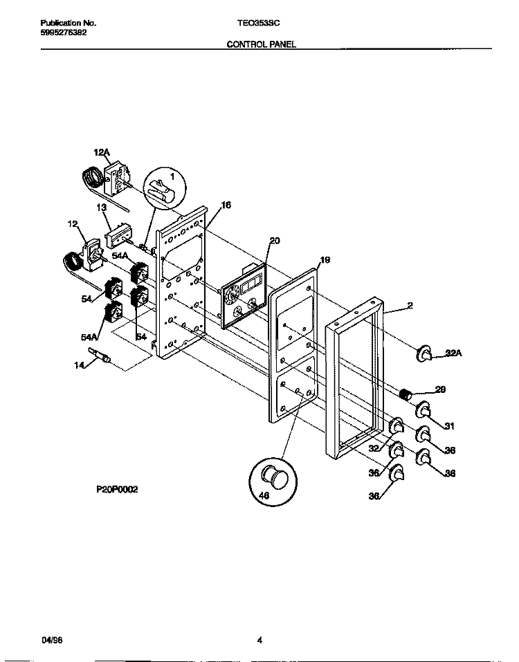 CONTROL PANEL Diagram and Parts List for TEO353SCWA  Tappan Range