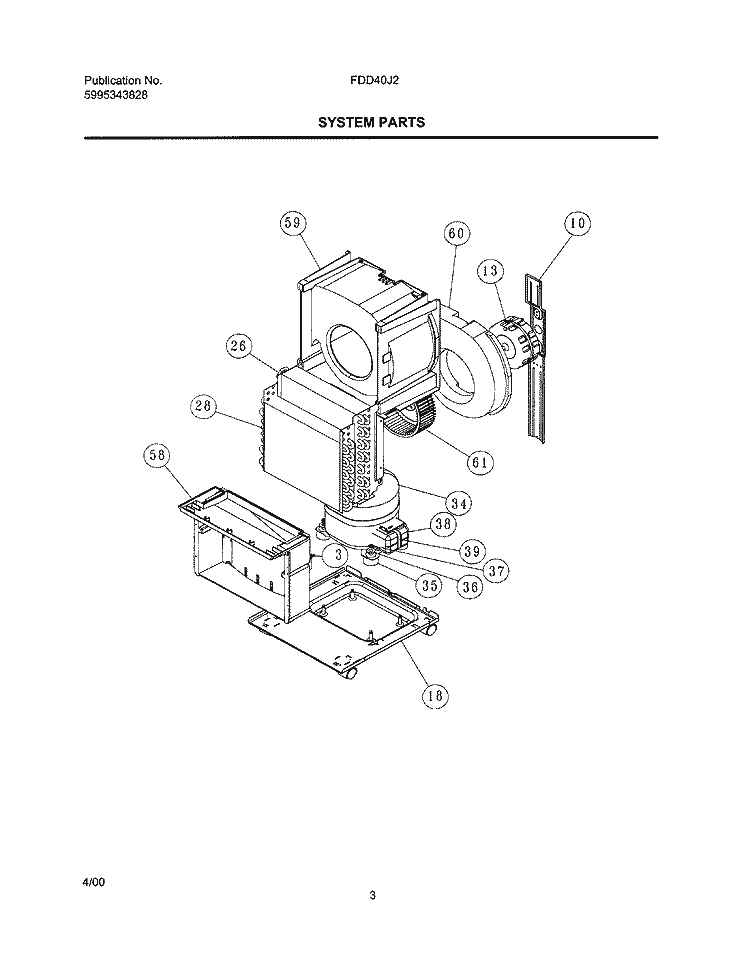 SYSTEM PARTS Diagram and Parts List for FDD40J2  Frigidaire Dehumidifier