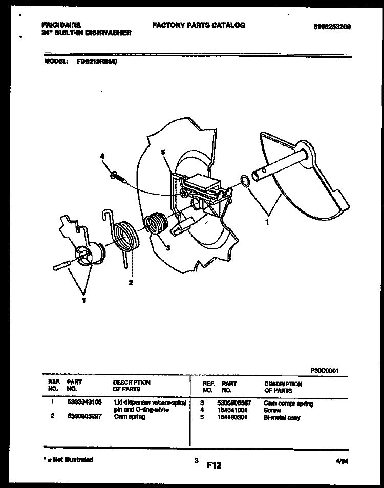 CAM Diagram and Parts List for FDB212RBM0  Frigidaire Dishwasher