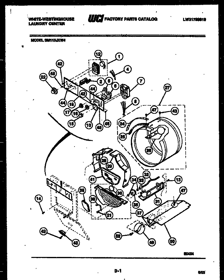 CONSOLE CONTROL AND DRUM Diagram and Parts List for SM115JXD4  Frigidaire Washer