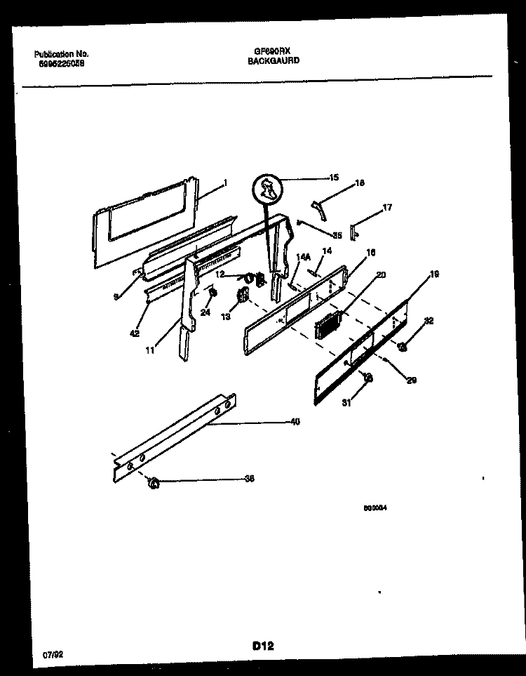 BACKGUARD Diagram and Parts List for GF690RXD1  Frigidaire Range