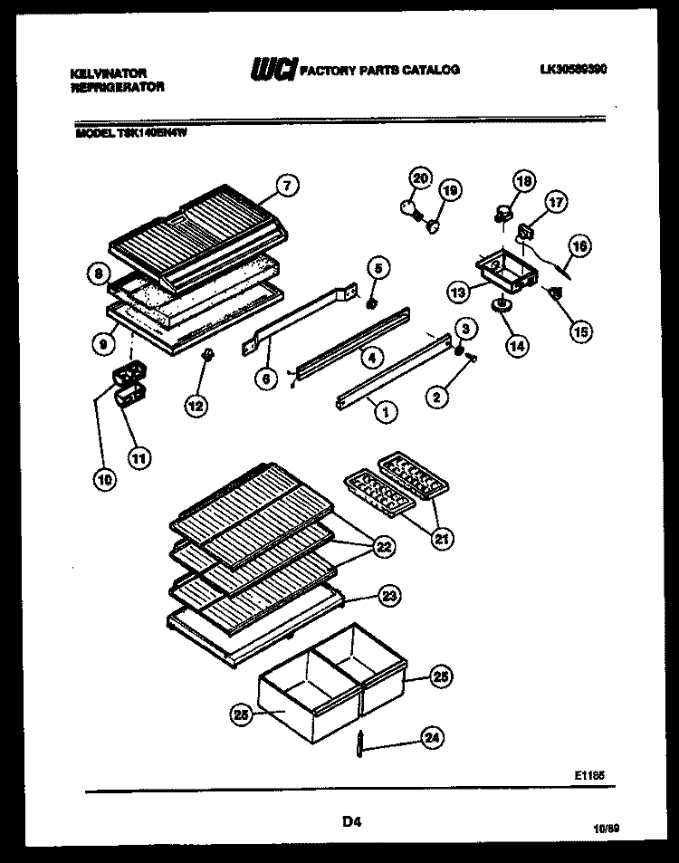 SHELVES AND SUPPORTS Diagram and Parts List for TSK140EN4D  Kelvinator Refrigerator