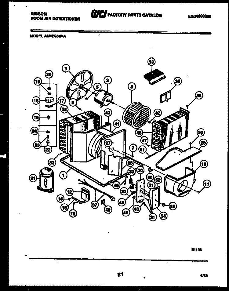 ELECTRICAL AND AIR HANDLING PARTS Diagram and Parts List for AM12C5EVA  Gibson Air Conditioner