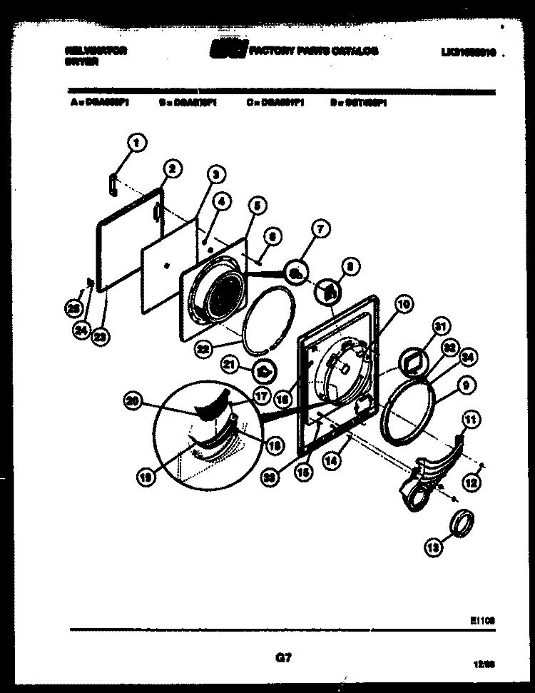 DOOR PARTS Diagram and Parts List for DGA900F1D  Kelvinator Dryer