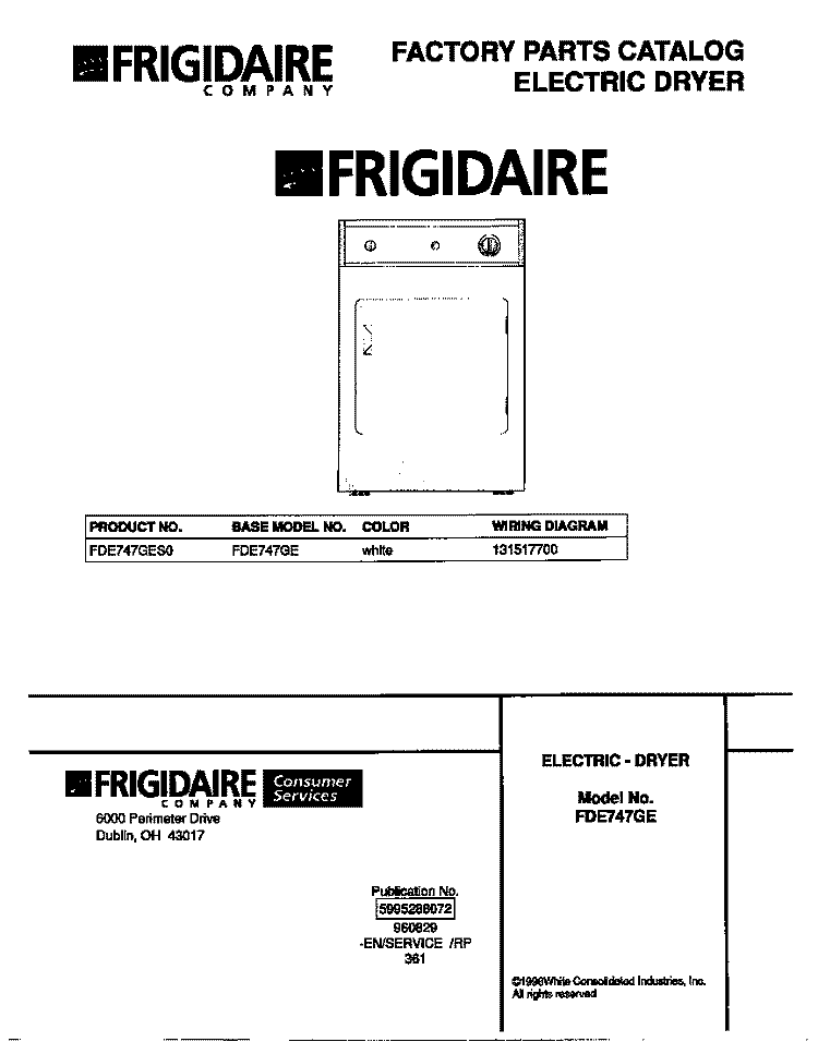 COVER Diagram and Parts List for FDE747GES0  Frigidaire Dryer