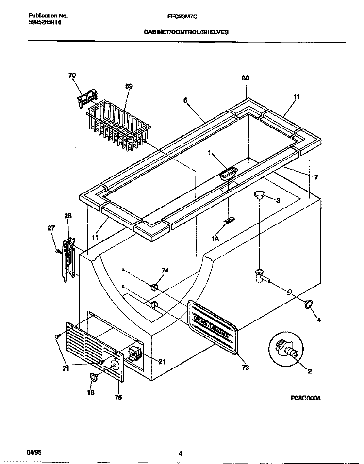 CABINET / CONTROL / SHELVES Diagram and Parts List for FFC23M7CW0  Frigidaire Freezer