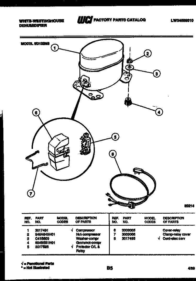 COMPRESSOR PARTS Diagram and Parts List for ED132M6  Frigidaire Dehumidifier