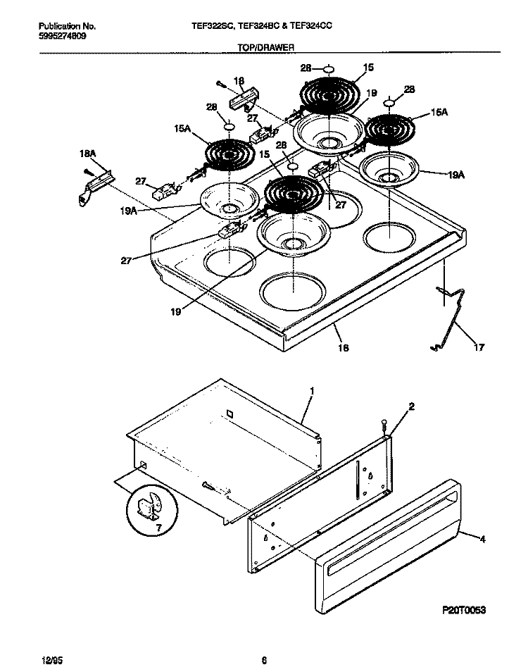 TOP / DRAWER Diagram and Parts List for TEF324CCSB  Tappan Range