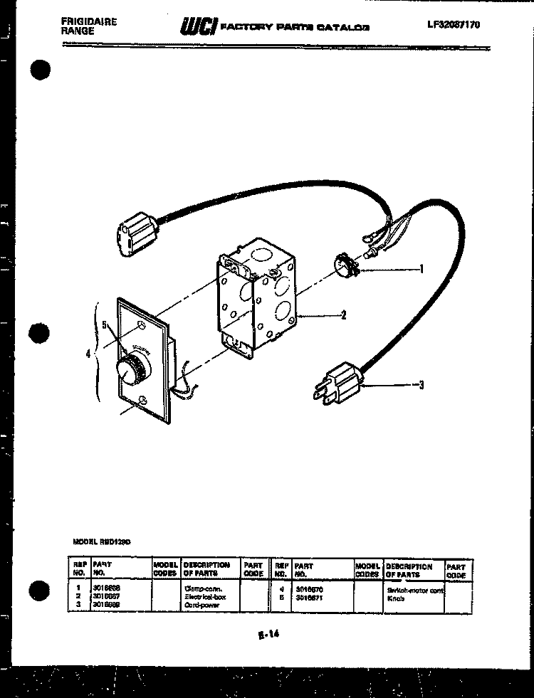 ELECTRICAL PARTS Diagram and Parts List for RBD139D0  Frigidaire Cooktop