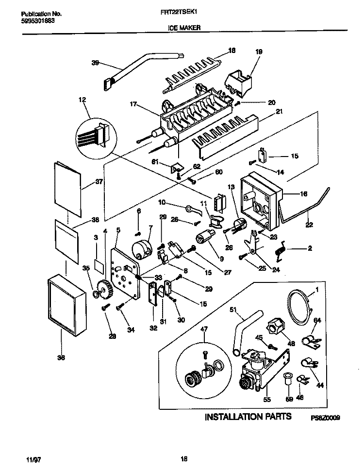 ICE MAKER Diagram and Parts List for FRT22TSEK1  Frigidaire Refrigerator