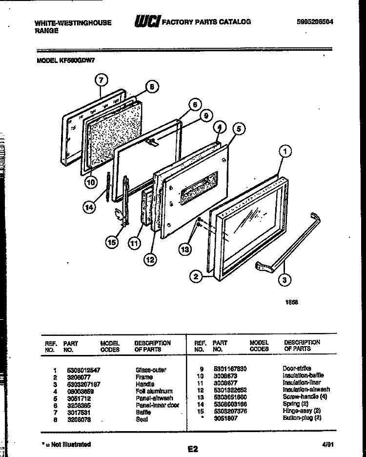 DOOR PARTS Diagram and Parts List for KF560GDD7  Frigidaire Range
