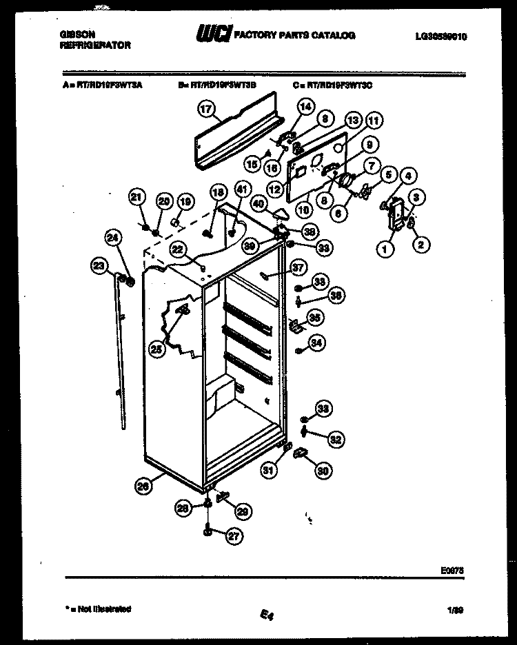 CABINET PARTS Diagram and Parts List for RD19F3WT3C  Gibson Refrigerator