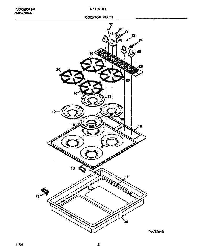 COOKTOP PARTS Diagram and Parts List for TPC8X3XCW1  Tappan Cooktop