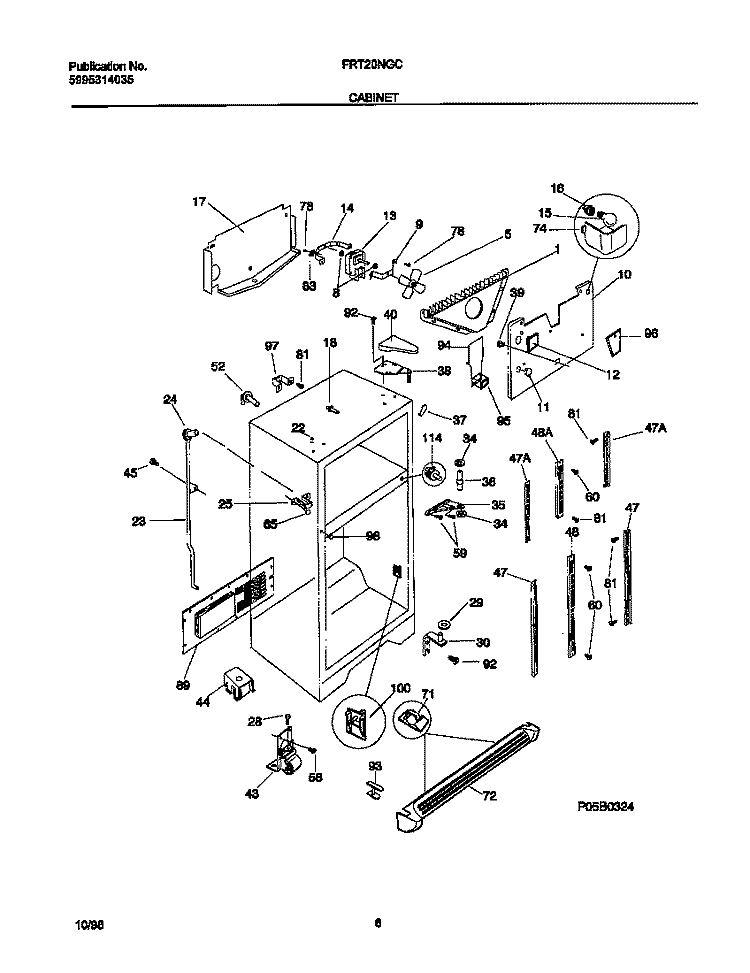 CABINET Diagram and Parts List for FRT20NGCB9  Frigidaire Refrigerator