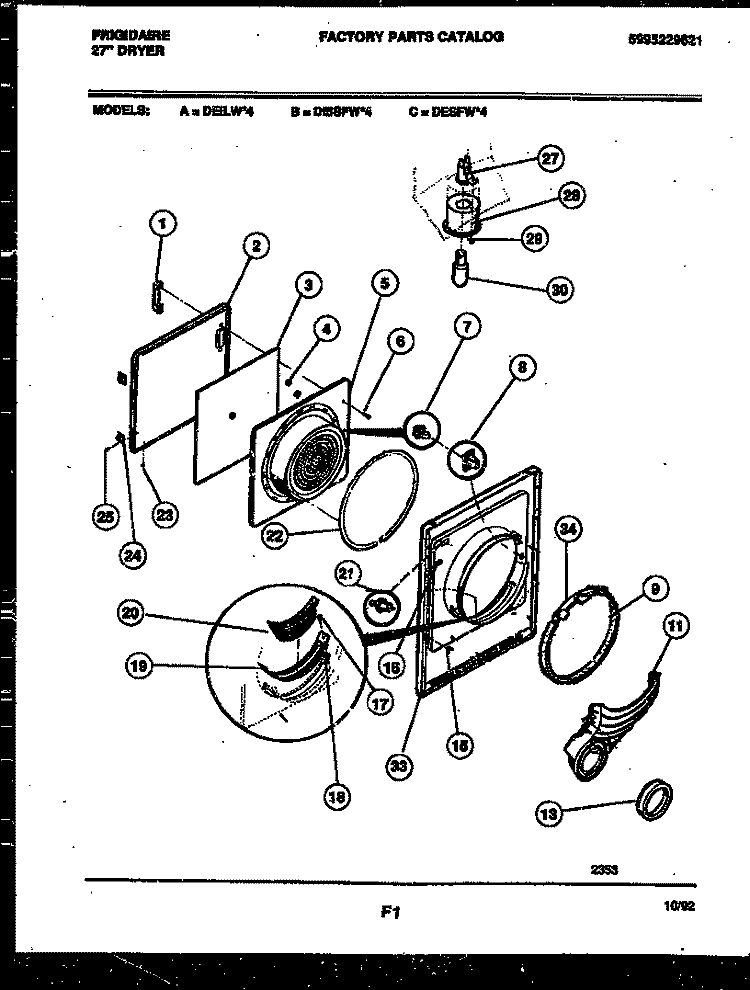 DOOR PARTS Diagram and Parts List for DEISFW4  Frigidaire Dryer