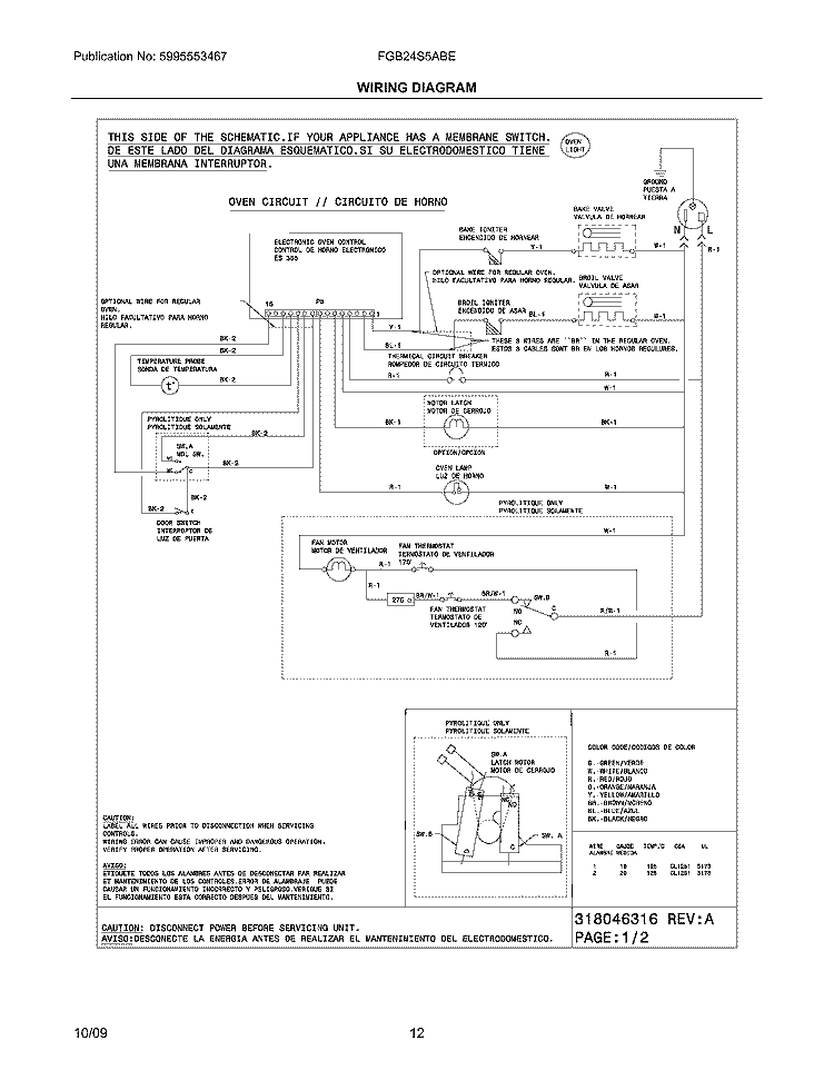WIRING DIAGRAM Diagram and Parts List for FGB24S5ABE  Frigidaire Wall Oven