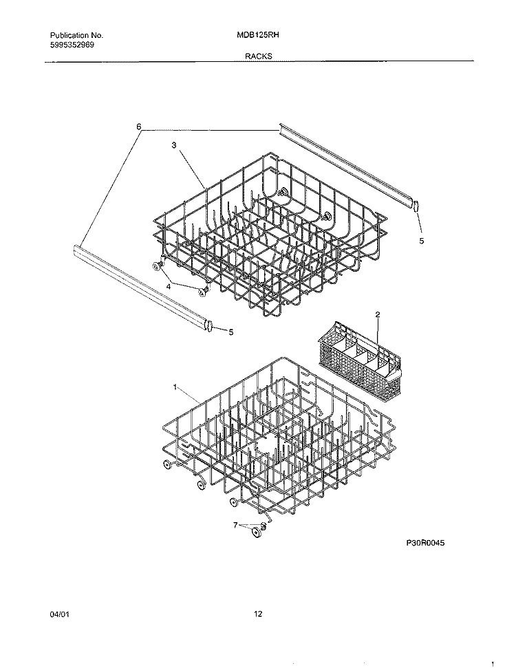 RACKS Diagram and Parts List for MDB125RHD2  Uni Dishwasher