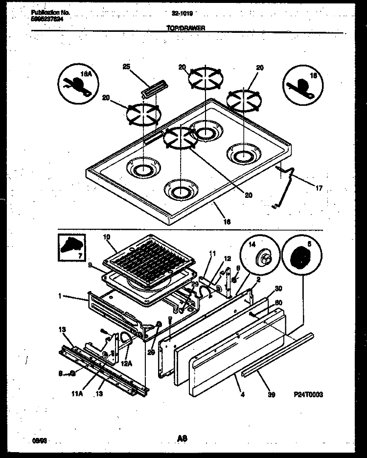 COOKTOP AND BROILER DRAWER PARTS Diagram and Parts List for 32-1019-00-10  Tappan Range