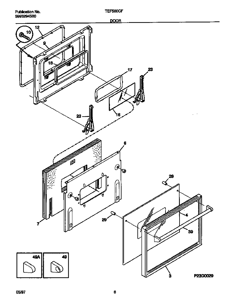DOOR Diagram and Parts List for TEB500CFB1  Tappan Wall Oven